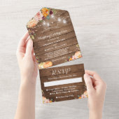 Rustic Floral Autumn Pumpkin String Lights Wedding All In One Uitnodiging (Afscheurbaar)