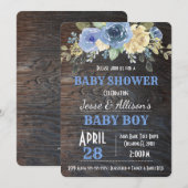 Rustic Floral Baby Boy Baby shower Uitnodiging (Voorkant / Achterkant)