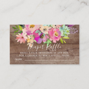 Rustic Floral Baby shower Diaper Raffle Ticket Informatiekaartje