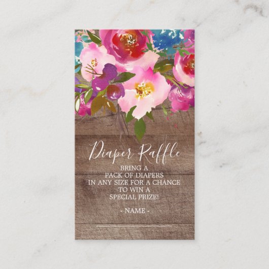 Rustic Floral Baby shower Diaper Raffle Ticket Informatiekaartje (Voorkant)