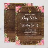 Rustic Floral Baptism Invitation Girl Kaart (Voorkant / Achterkant)