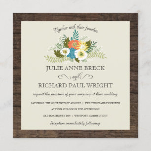 Rustic Floral Barn Wood Wedding Invitations Kaart