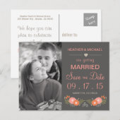 Rustic Floral Bewaar de datumfoto Aankondigingskaart (Voorkant / Achterkant)