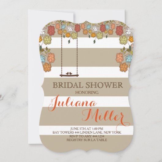 Rustic Floral Bird Swing Bridal Shower Invitation Kaart (Voorkant)