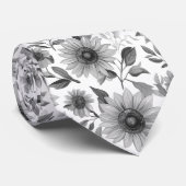 Rustic Floral Black And White Sunflower  Stropdas (Opgerold)