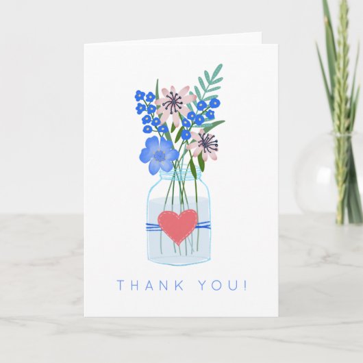 Rustic Floral Blue Bedankkaart (Voorkant)