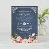 Rustic Floral Blue Chalkboard - officieel huwelijk Kaart (Staand voorkant)