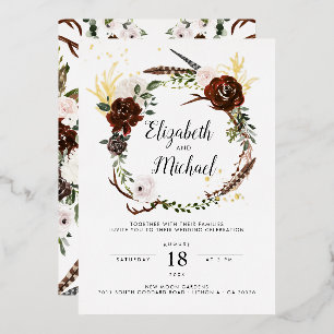 Rustic Floral   Boho Botanical Wedding Invitation Folie Uitnodiging