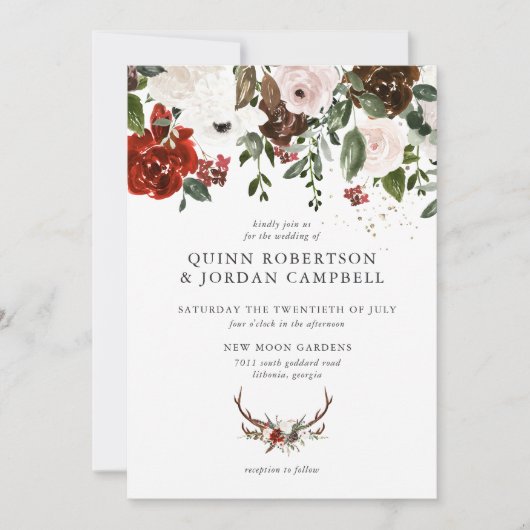 Rustic Floral | Boho Botanical Wedding Invitation Kaart (Voorkant)