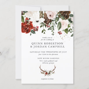 Rustic Floral   Boho Botanical Wedding Invitation Kaart