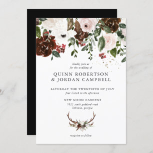 Rustic Floral   Boho Botanical Wedding Invitation Kaart