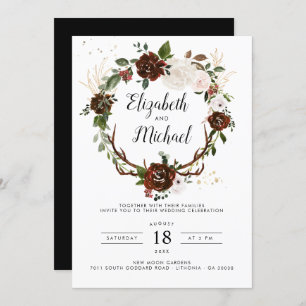 Rustic Floral   Boho Botanical Wedding Invitation Kaart