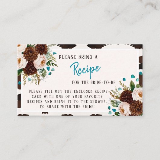 Rustic Floral Boho Recipe Request Bridal Shower Informatiekaartje (Voorkant)