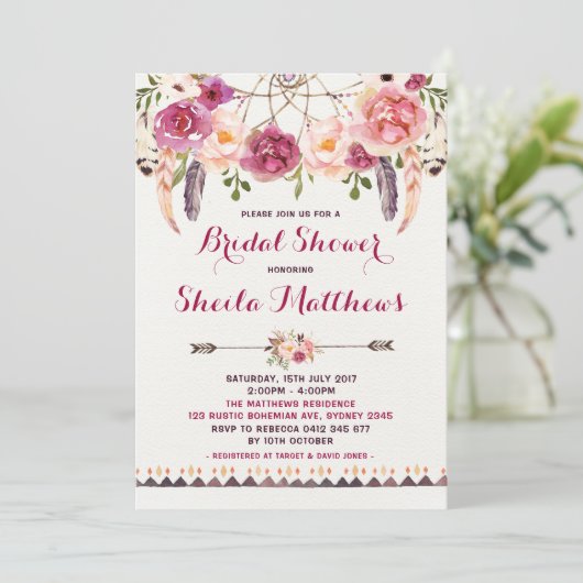 Rustic Floral Boho Uitnodiging Vrijgezellenfeest (Staand voorkant)