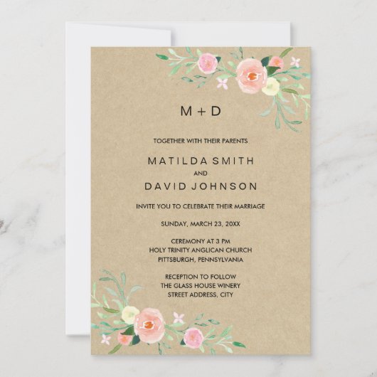 Rustic Floral Boho Wedding Invitation Kaart (Voorkant)