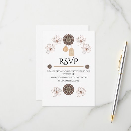 Rustic Floral Boho Wedding RSVP Kaartje (Voorkant / Achterkant in situ)