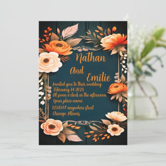 Rustic Floral bruiloft uitnodiging (Staand voorkant)