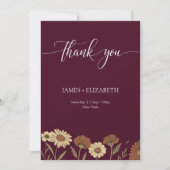 Rustic Floral Burgundy Wedding Bedankkaart (Voorkant)