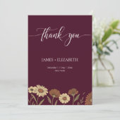 Rustic Floral Burgundy Wedding Bedankkaart (Staand voorkant)