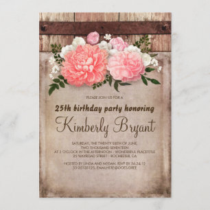 Rustic Floral Burlap Barn Wood Birthday Party Kaart