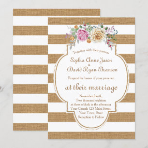 Rustic Floral Burlap Stripes Weddenschap Kaart