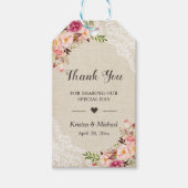 Rustic Floral Burlap Wedding Favor Dank je Cadeaulabel (Voorkant)