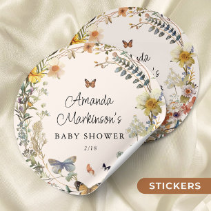 Rustic Floral Butterfly Geslachtsneutraal Baby sho Ronde Sticker