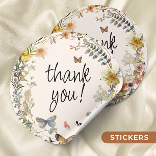 Rustic Floral Butterfly Geslachtsneutraal Dank u Ronde Sticker