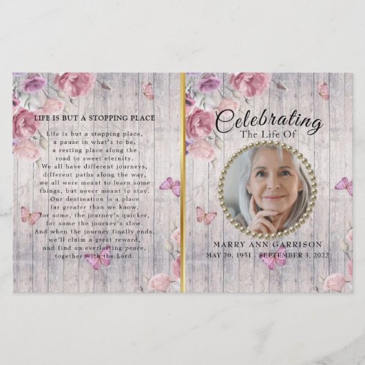 Rustic Floral Celebration of Life Programme (Devant)