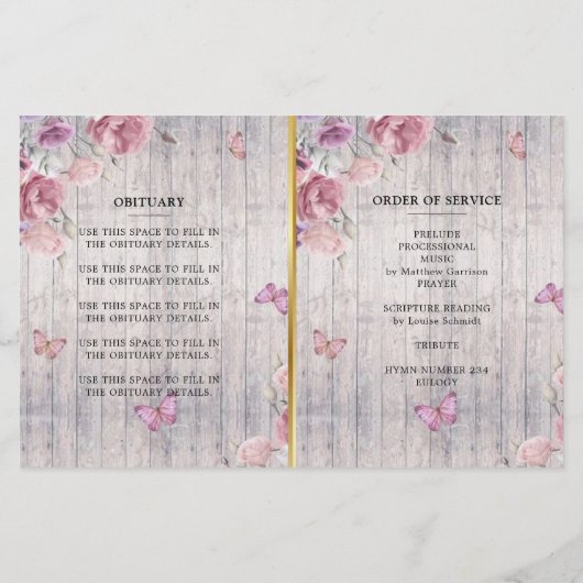 Rustic Floral Celebration of Life Programme (Dos)