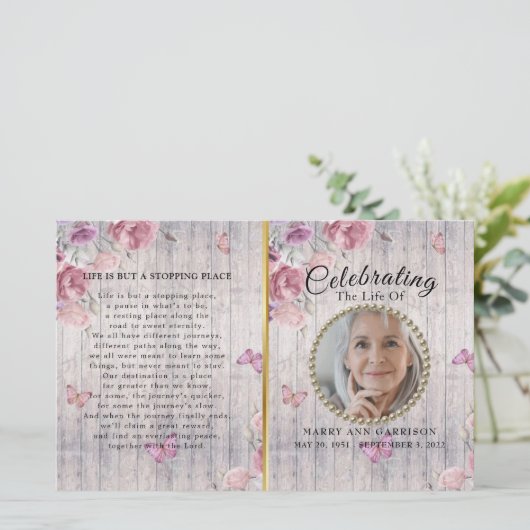 Rustic Floral Celebration of Life Programme (Debout devant)