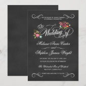 Rustic Floral Chalkboard Wedding Invitations Kaart (Voorkant / Achterkant)