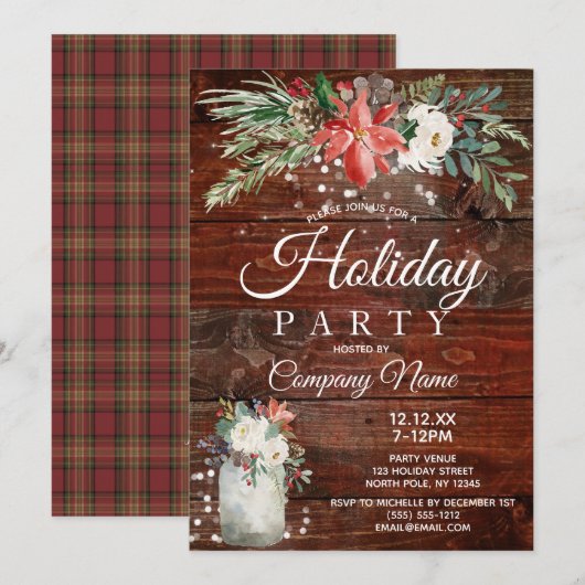 Rustic Floral Corporate Holiday Kerstparty Kaart (Voorkant / Achterkant)