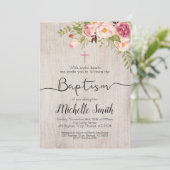 Rustic Floral  Country Script Boho Baptisme Kaart (Staand voorkant)