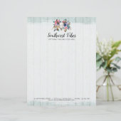 Rustic Floral Cow Skull Waterverf Wood Boho Chic Briefhoofd (Staand voorkant)