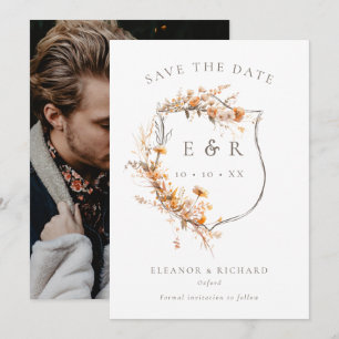 Rustic Floral Crest Monogram Herfst Trouwfoto Save The Date