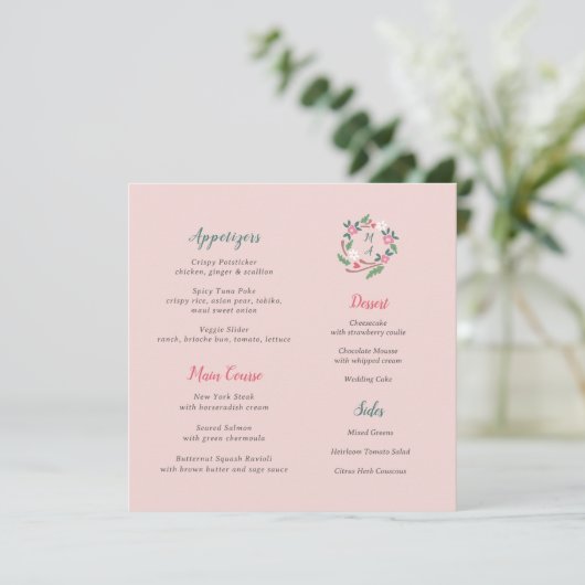 Rustic Floral Crest With Monogram Square Menu (Staand voorkant)