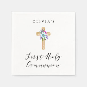 Rustic Floral Cross en Flowers Eerste mededeling Servet