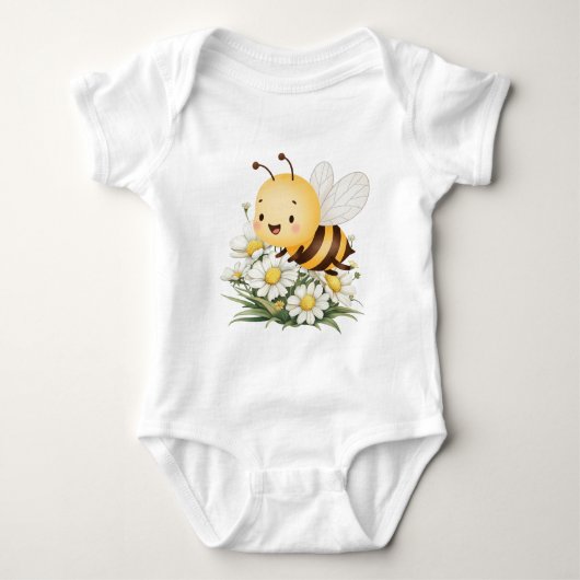 Rustic Floral Daisy Oh Babee Honey Bee Baby Shower Romper (Voorkant)