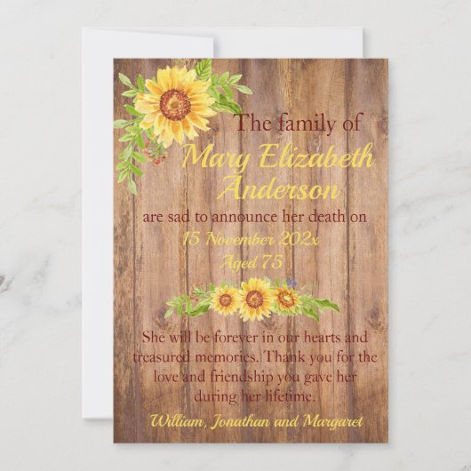 Rustic Floral Death and Funeral Faire-part (Devant)