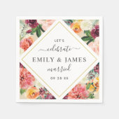 Rustic Floral Diamond Burgundy Wedding Monogram Servet (Voorkant)