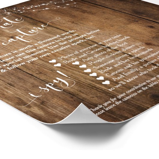 Rustic Floral Disposable Camera Instructions Sign Poster (Hoek)