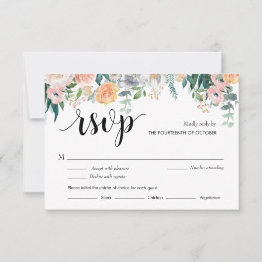 Rustic Floral Dusk Wedding Response (maaltijden) C RSVP Kaartje (Voorkant)