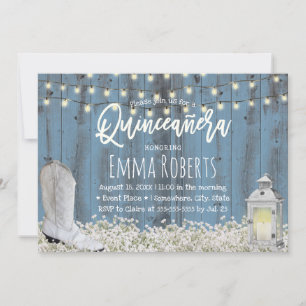 Rustic Floral Dusty Blue Quinceanera 15th Birthday Kaart
