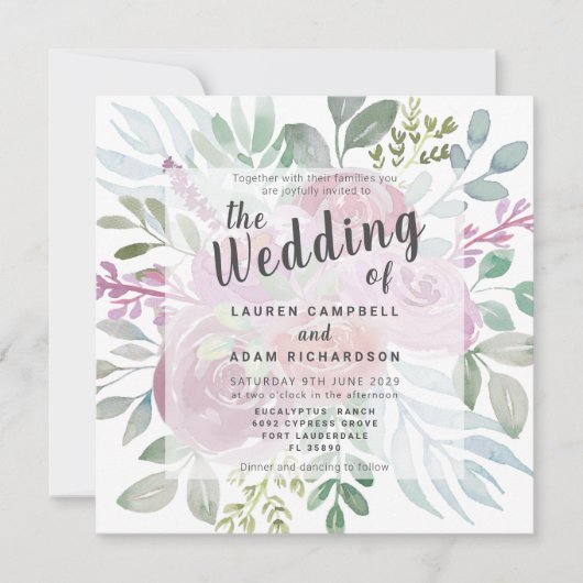 Rustic Floral Dusty Pink Waterverf Wedding Kaart (Voorkant)