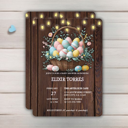 Rustic Floral Easter Eggs Baby shower Kaart
