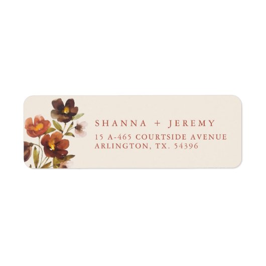 Rustic Floral Elegant Bride + Groom | Retourlabel Etiket (Voorkant)