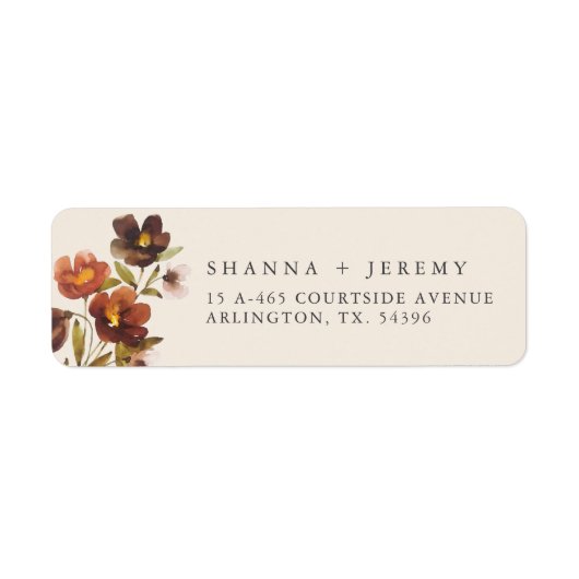 Rustic Floral Elegant Bride + Groom | Retourlabel Etiket (Voorkant)