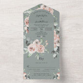 Rustic Floral Eucalyptus Sage Greenery Wedding All In One Uitnodiging (Binnen)