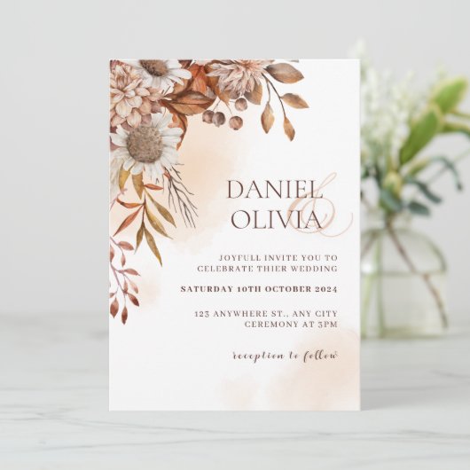 Rustic Floral Fall Huwelijksuitnodiging Kaart (Staand voorkant)